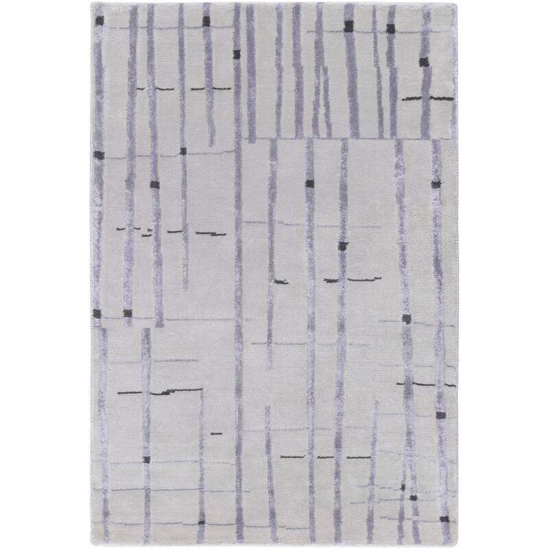 Hand Knotted Grey Baton Abstract Design Wool Area Rug - 4' x 6'