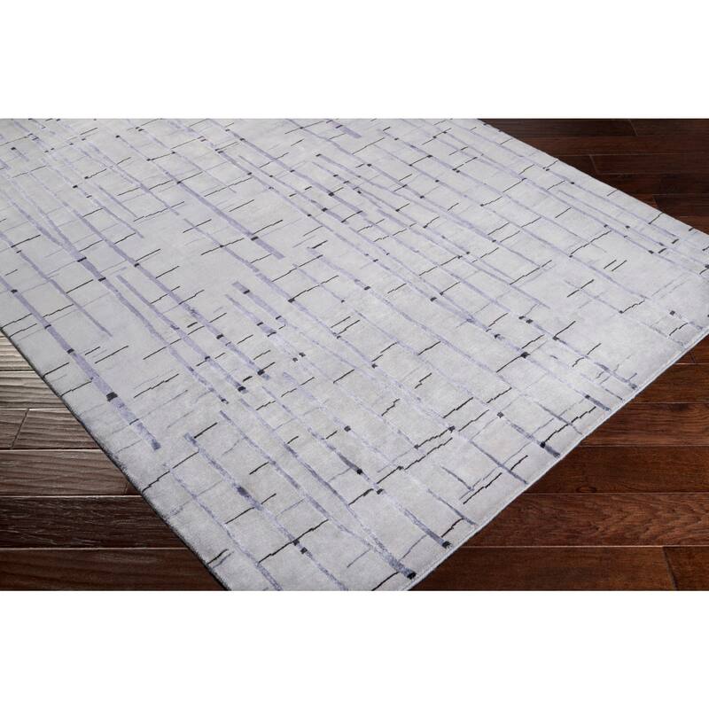 Hand Knotted Grey Baton Abstract Design Wool Area Rug - 4' x 6'