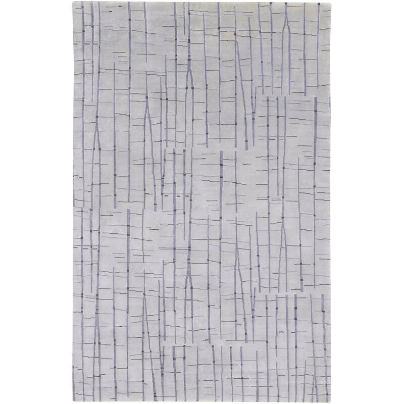 Hand Knotted Grey Baton Abstract Design Wool Area Rug - 4' x 6'