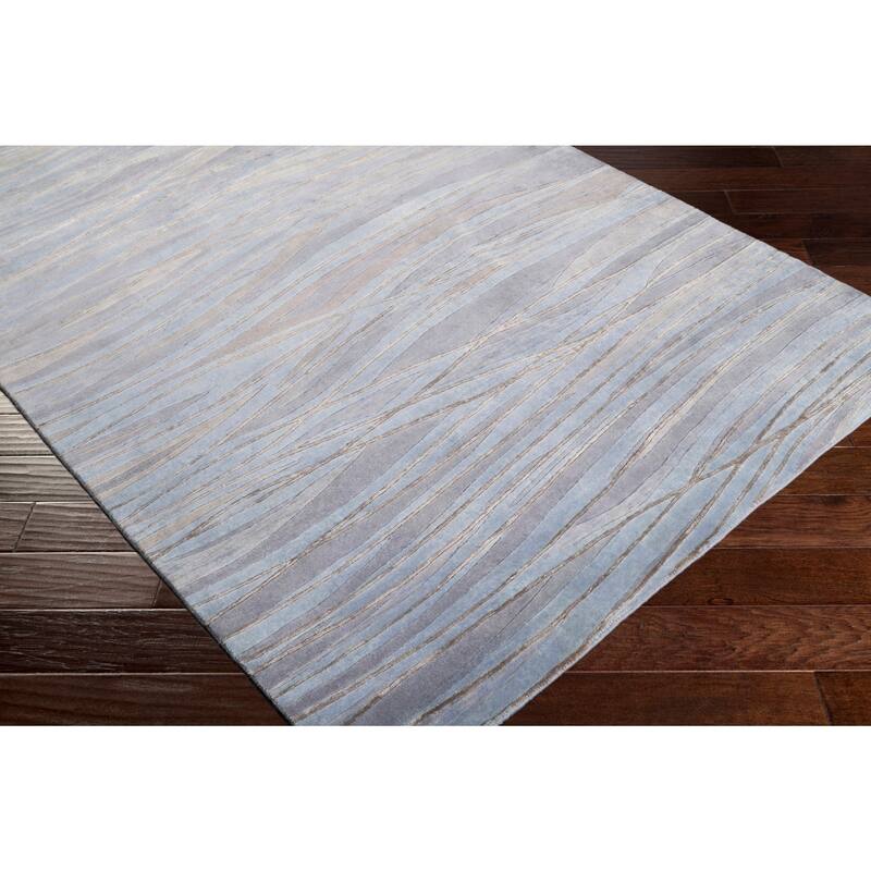 Hand Knotted Blue Anchorage Abstract Design Wool Area Rug - 2' x 3'