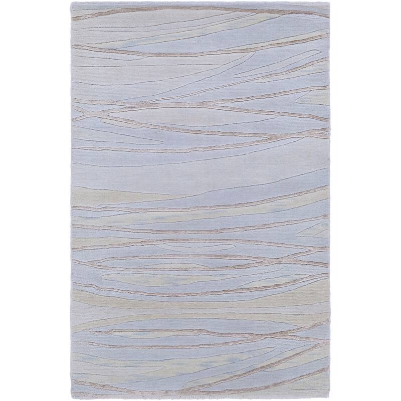 Hand Knotted Blue Anchorage Abstract Design Wool Area Rug - 2' x 3'