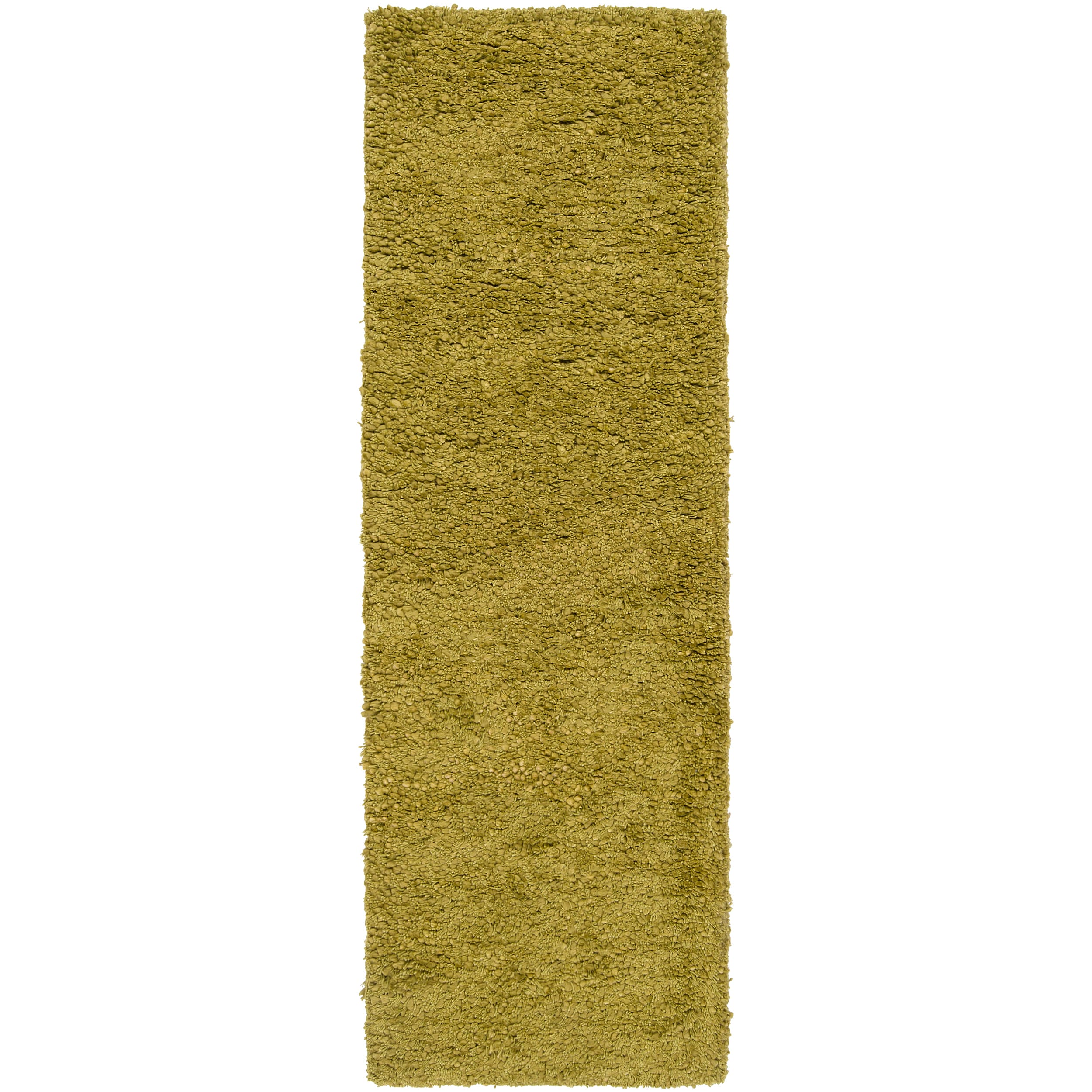 Hand woven Lime Metropoligreen New Zealand Wool Plush Shag Rug (26x 8)