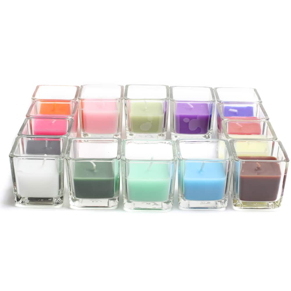 Square Glass Votive Candles (Pack of 12)