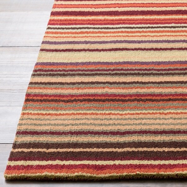 Hand-crafted Red Striped Casual Wool Cruiser Area Rug - 9' x 13'