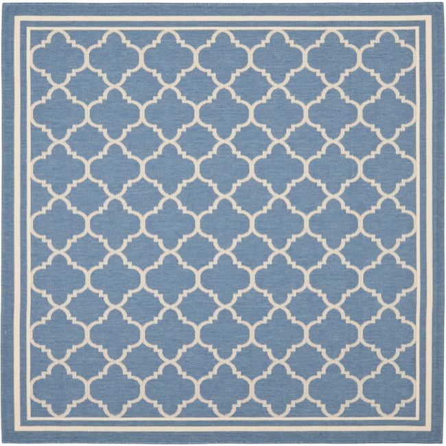 Blue/ Beige Indoor Outdoor Rug (67 Square)