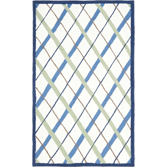 Handmade Childrens Diamonds Ivory/ Blue N. Z. Wool Rug (3 X 5)