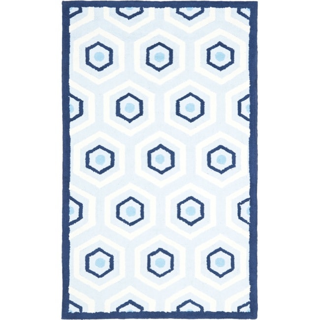 Handmade Childrens Hexagon Light Blue N. Z. Wool Rug (3 X 5)