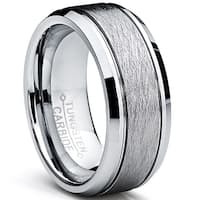 Oliveti Tungsten Carbide Men's Brushed Center Ring Wedding Band (8 mm)