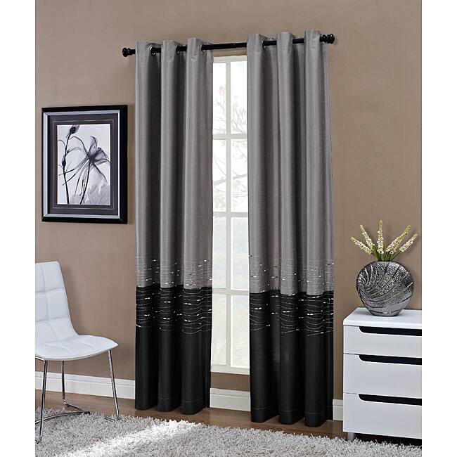 Horizon Embroidered Grommet 63-inch Window Curtain Panel - 50 x 63