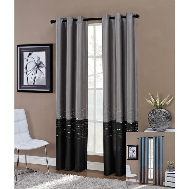 Horizon Embroidered Grommet 95-inch Window Curtain Panel - 50 x 95