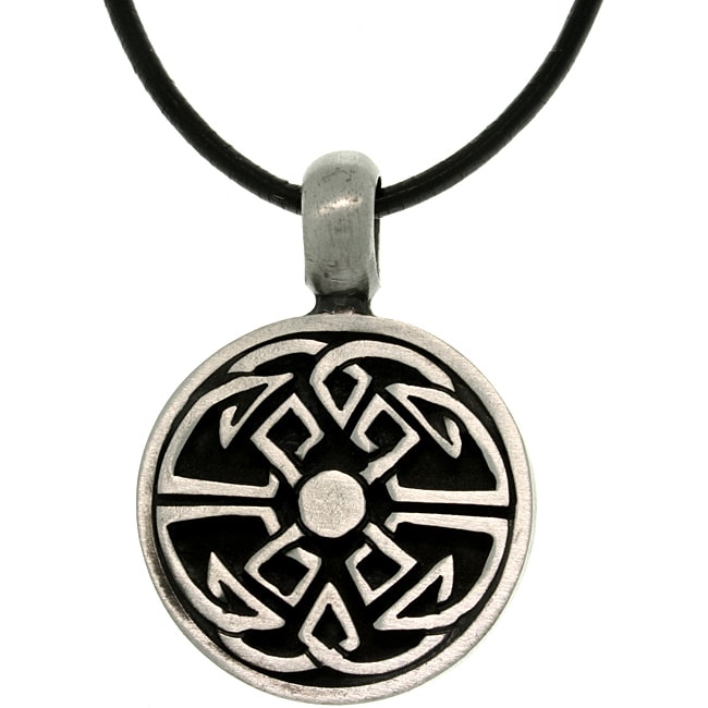 CGC Pewter Unisex Good Fortune Celtic Black Leather Cord Necklace