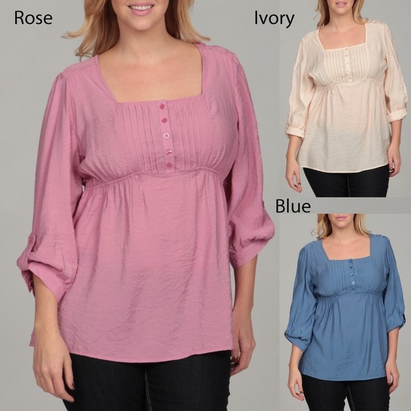Millenium Women's Plus Size Pleated 3/4-sleeve Tunic Top