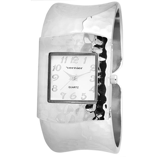 Vernier Women's Silver Tone Hammered Bangle Watch