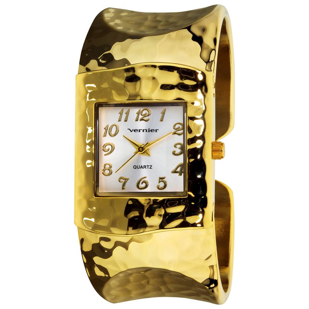 Vernier Women's Gold Tone Hammered Bangle Watch