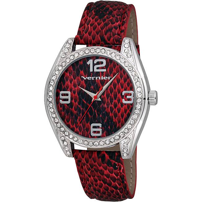Vernier Women's V11097 Series Fashion Red Faux Snake Skin Watch