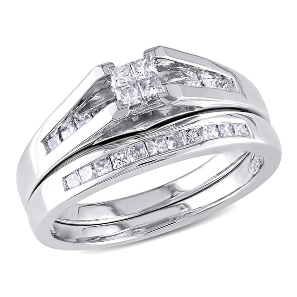 Shop Miadora 10k White Gold 1/2 CT TW Princesscut Quad