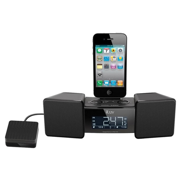 iLuv IMM155BLK Desktop Clock Radio - Stereo - Apple Dock Interface -