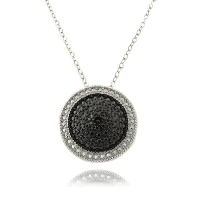 Finesque Sterling Silver Black Diamond Accent Round Necklace