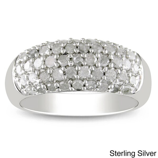 Miadora Sterling Silver or Black Rhodium 1ct TDW White Diamond Ring