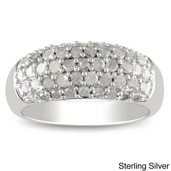 Miadora Sterling Silver or Black Rhodium 1ct TDW White Diamond Ring