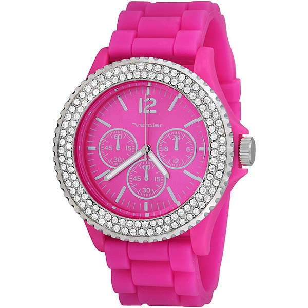 Shop Vernier Women's '' Hot Pink Sparkle Chronograph Watch - Free ...