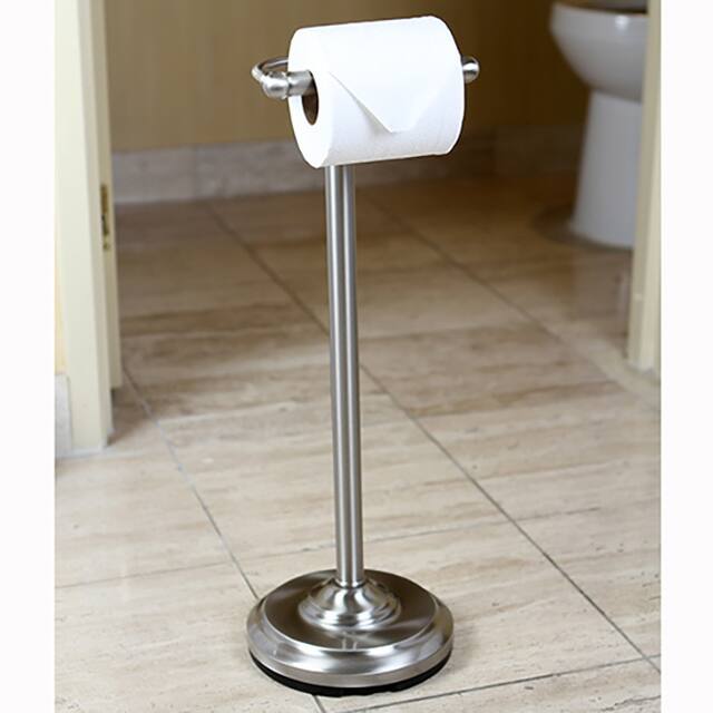 Brushed Nickel Standing Pedestal Toilet Paper Holder
