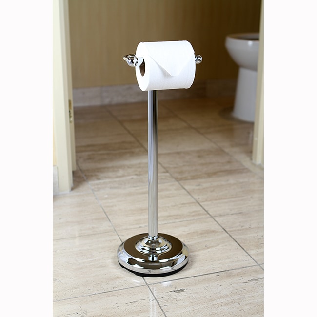 BWE Round Free Standing Toilet Paper Holder with Top Storage Shelf in Brushed Nickel