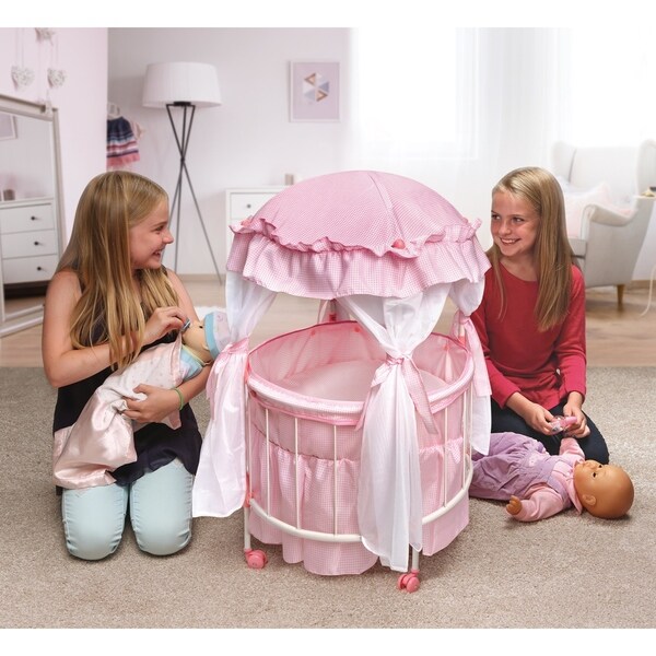 dolls crib with drapes