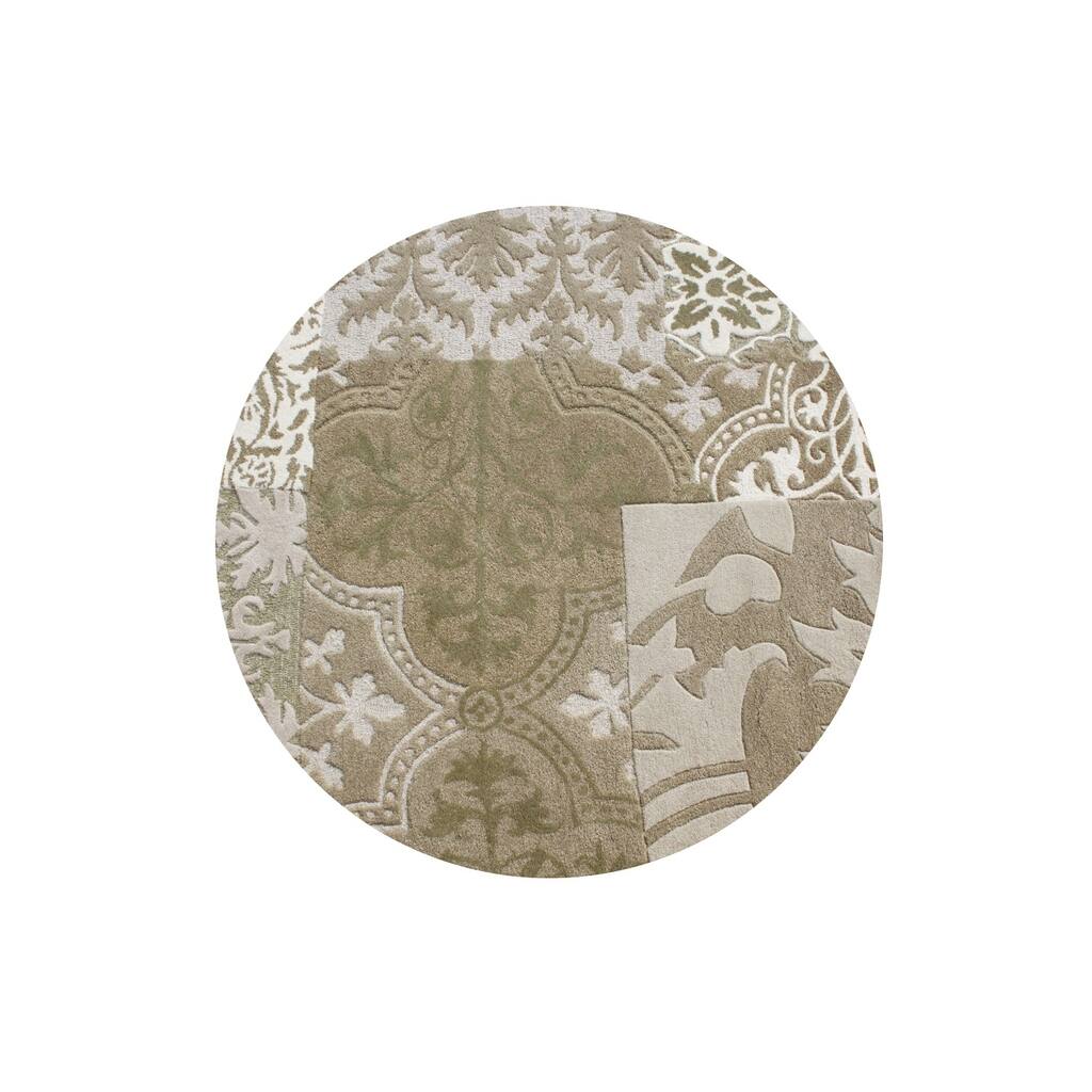 Alliyah Handmade Olive Green New Zealand Blend Wool Rug - Green/Beige - 6' x 6' Round