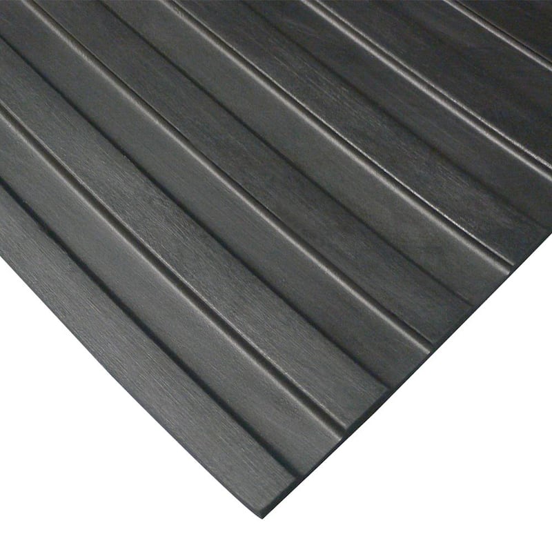 Rubber-Cal "Wide-Rib" Corrugated Rubber Floor Mat - 1/8 in x 3 ft x 8 ft - Black Rubber Roll - 36x96