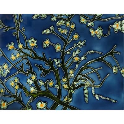 Van Gogh 'Branches of an Almond Tree' Hand-painted Felt Backed Tile
