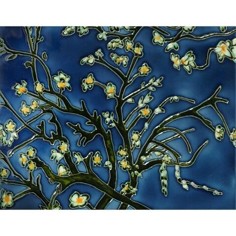 Van Gogh 'Branches of an Almond Tree' Hand-painted Felt Backed Tile