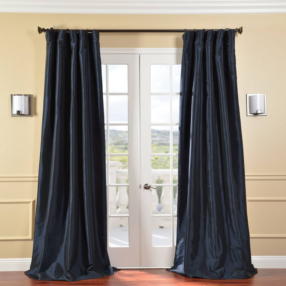 Exclusive Fabrics Solid Faux Silk Taffeta Navy Blue 108-inch Curtain Panel