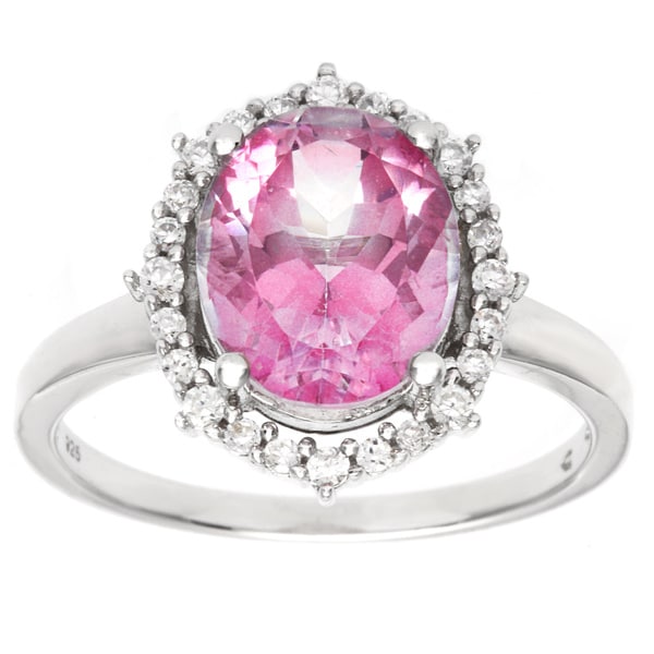 sire Sterling Silver Pink Topaz and Cubic Zirconia Fashion Ring