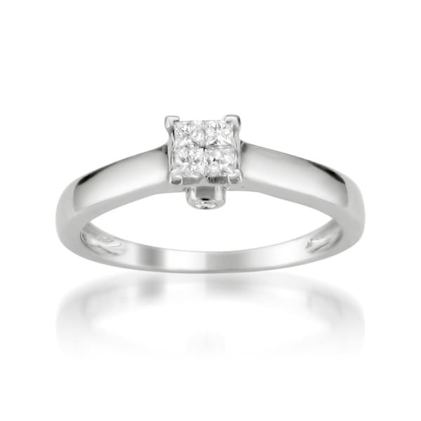 Montebello 10k White Gold 1/4ct TDW Diamond Multi Stone Solitaire Ring