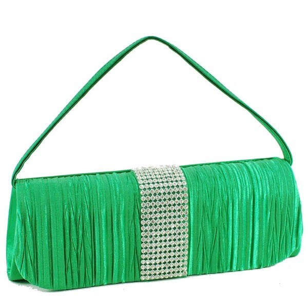 Dasein Satin Rhinestone Pleated Clutch Handbag with Broochdetail