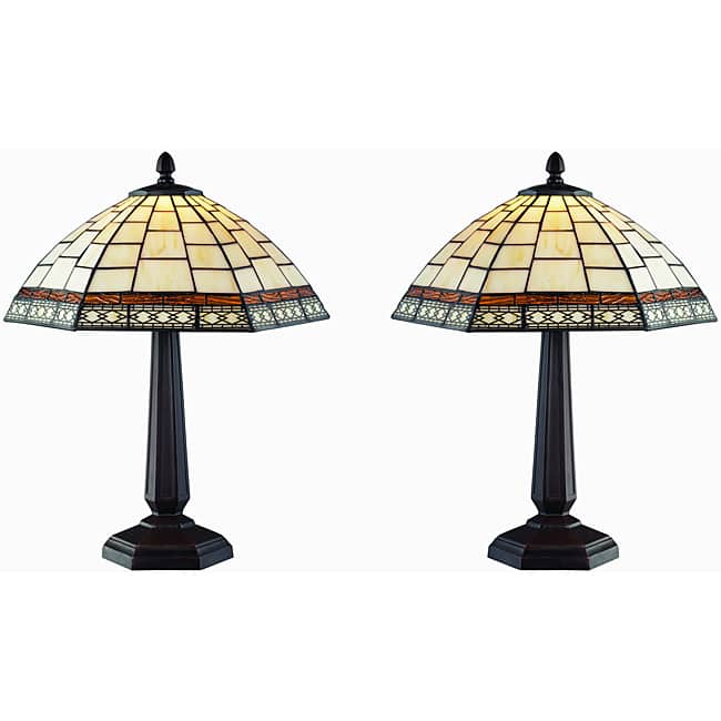 Tiffany Style Antique Tabe Lamp Set