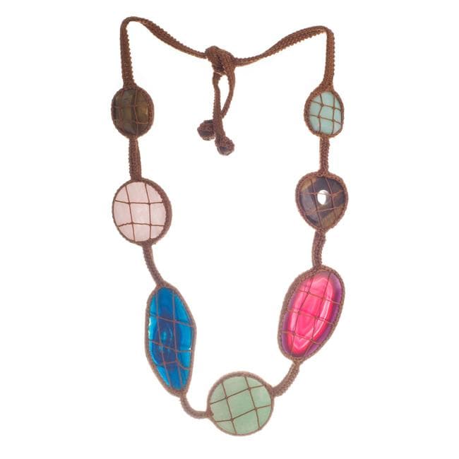 Woven Thread Multi gemstone Tuscan Crochet Necklace  