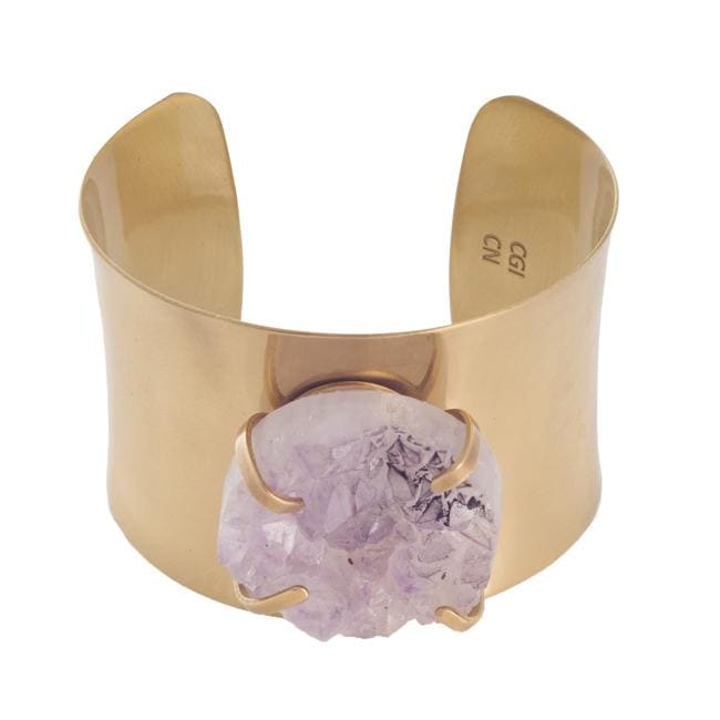 Goldtone Genuine Drusy Amethyst Cuff Bracelet