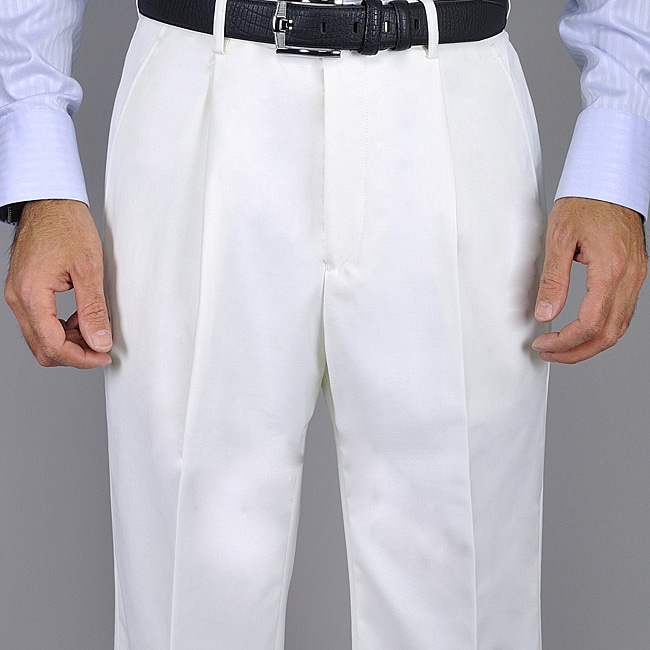 Men's White Single Pleat Pants - 14091631 - Overstock.com Shopping ...