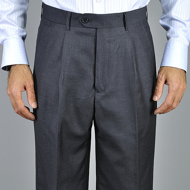 Men's Charcoal Single Pleat Pants - 14091626 - Overstock.com Shopping ...