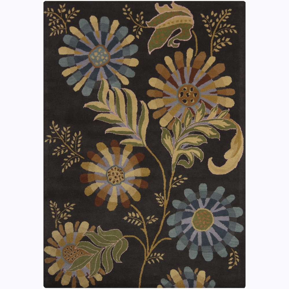 Mandara Hand tufted Floral Black Wool Rug (9 X 13)