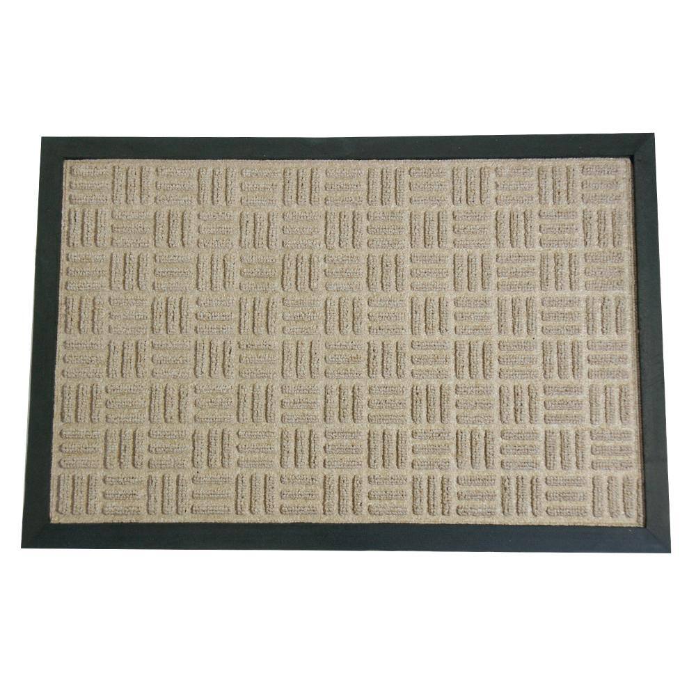 Rubber-Cal "Wellington" Rubber Backed Carpet Doormat - 3 x 5 feet - Tan Polypropylene Mat