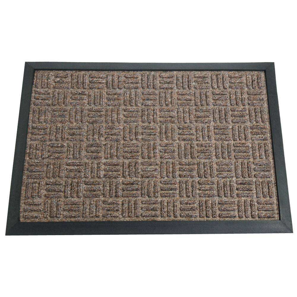 Rubber-Cal "Wellington" Rubber Backed Carpet Doormat - 16 x 24 inches - Brown Polypropylene Mat