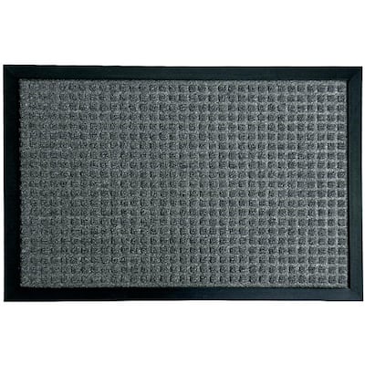 Rubber-Cal "Nottingham" Rubber Backed Carpet Mat - 18 x 30 inches - Charcoal Polypropylene Mat