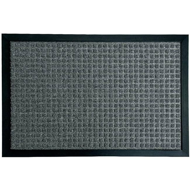 Rubber-Cal "Nottingham" Rubber Backed Carpet Mat - 18 x 30 inches - Charcoal Polypropylene Mat