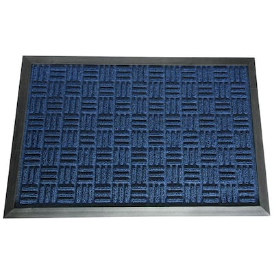 Rubber-Cal "Wellington" Rubber Backed Carpet Doormat - 2 x 3 feet - Blue Polypropylene Mat