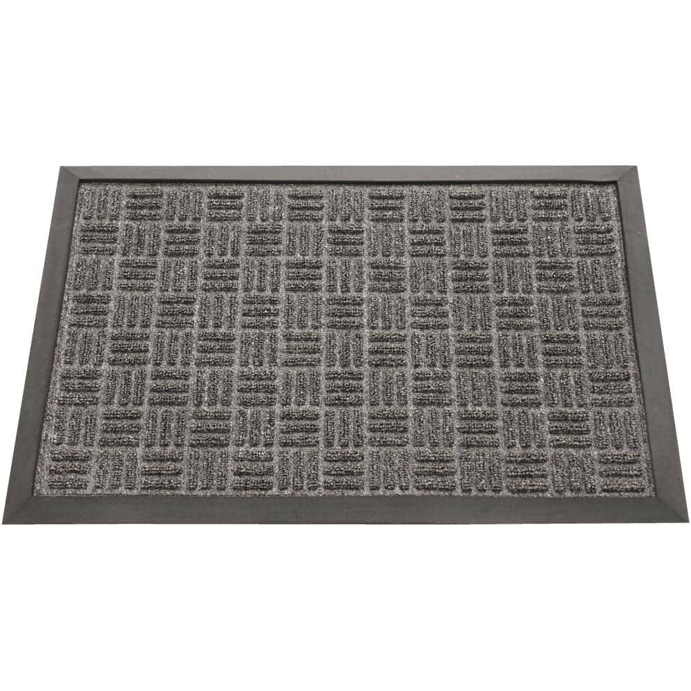 Rubber-Cal "Wellington" Rubber Backed Carpet Doormat - 18 x 30 inches - Charcoal Polypropylene Mat