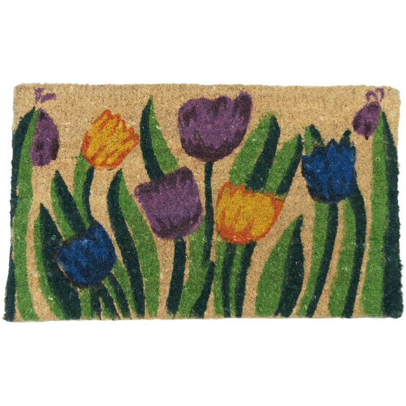 Rubber-Cal "Tulip Garden" Decorative Coir Outdoor Front Doormat, 18 x 30-Inch