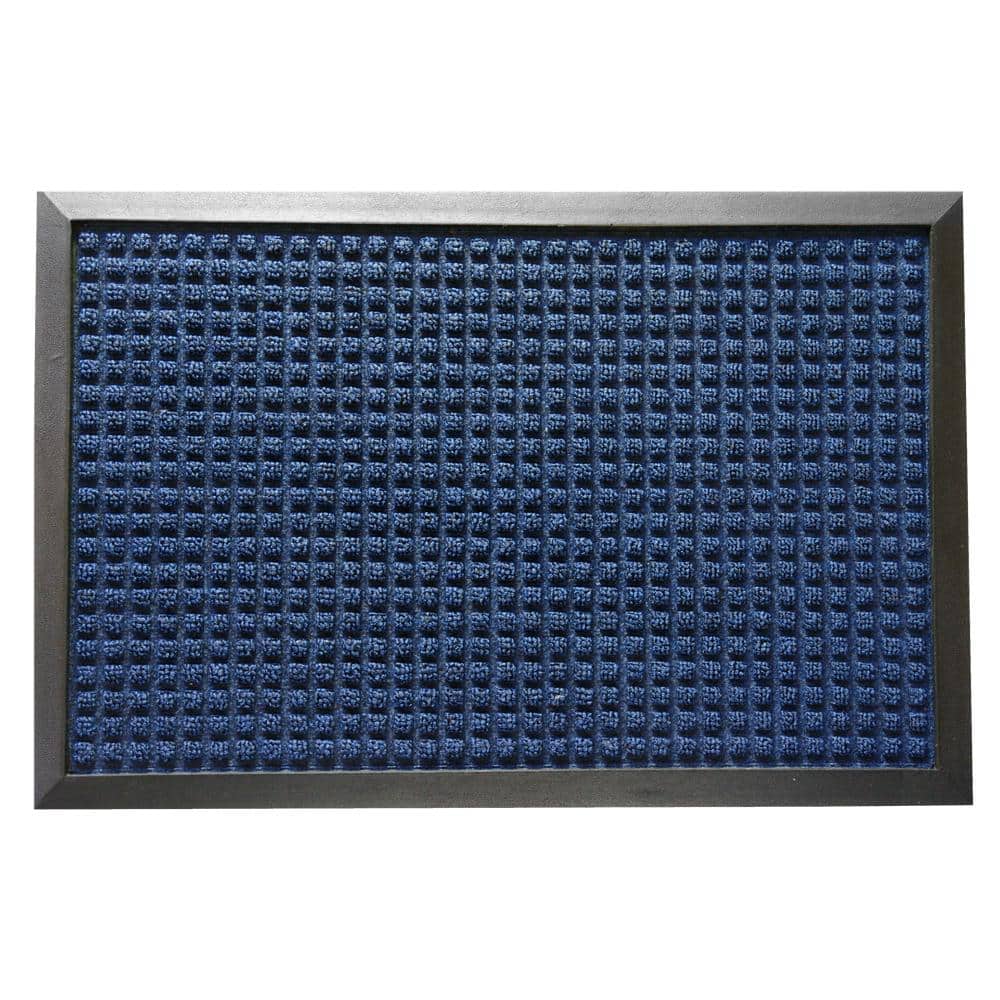 Rubber-Cal "Nottingham" Rubber Backed Carpet Mat - 3 x 5 feet - Blue Polypropylene Mat